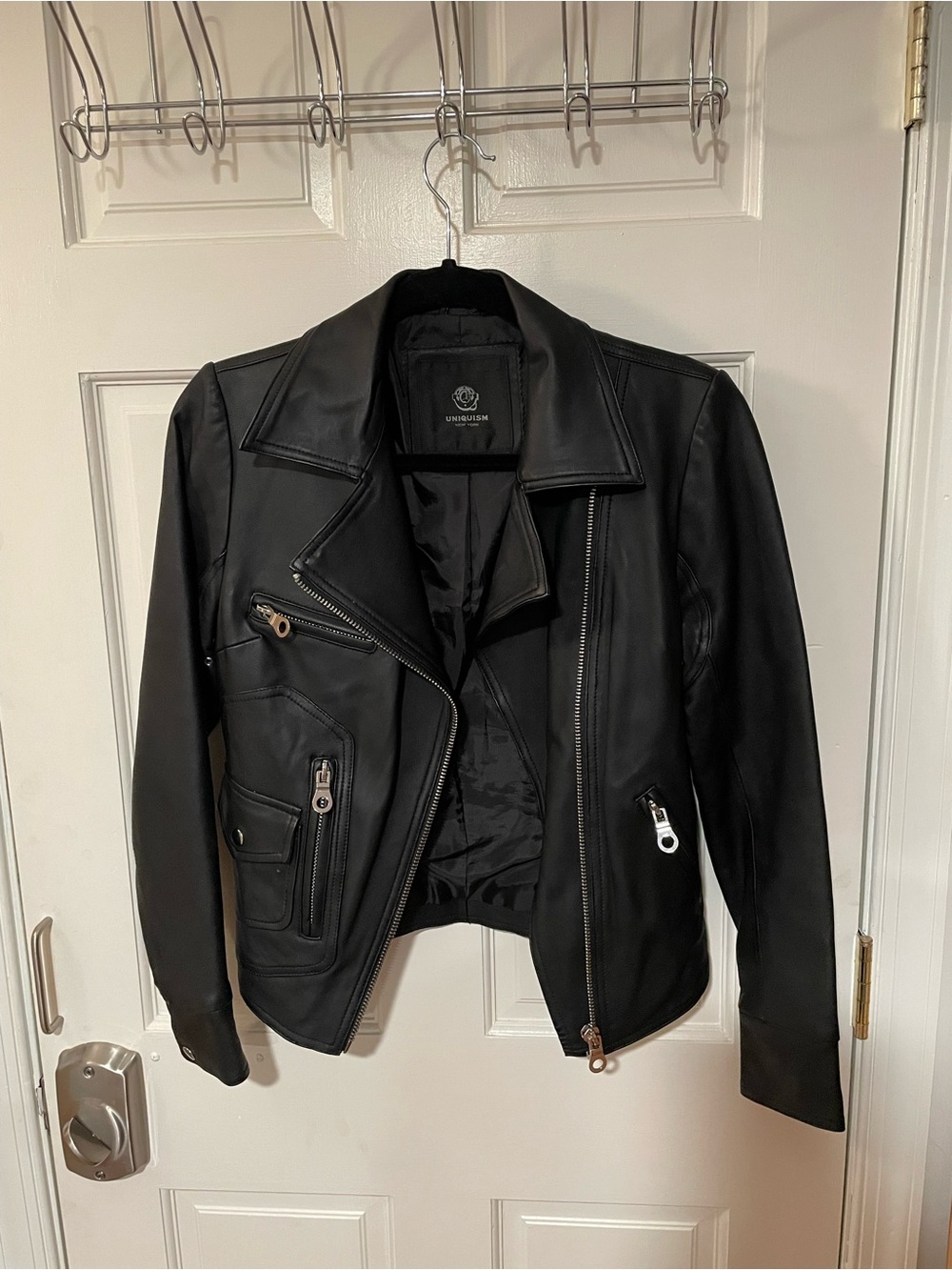 Uniquism women’s black lambskin moto jacket